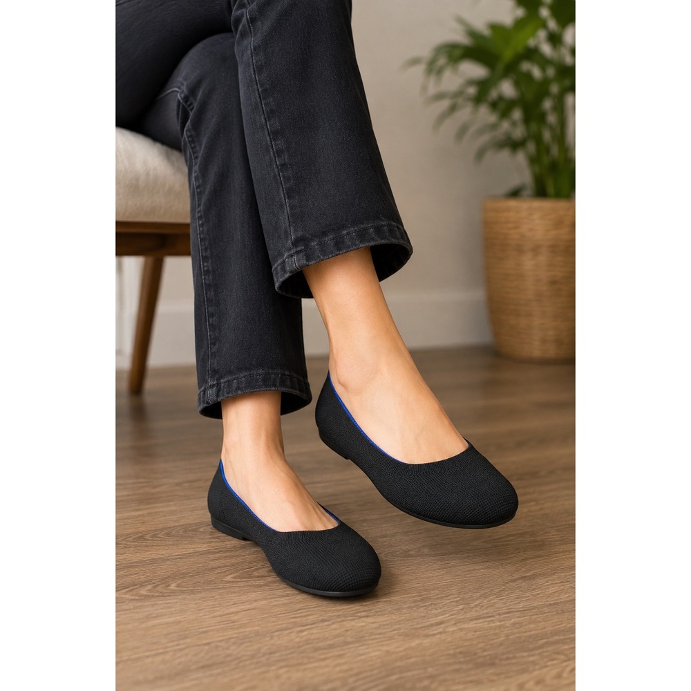 Rothy's Women's the Flat Black Solid Round Toe Knit Slip On Ballet Size 10.5